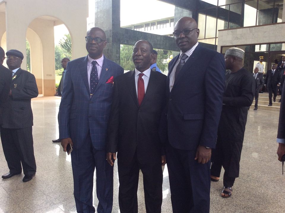 Hon. Justice B. A. Adejumo, OFR Congratulates Hon. Justice A. A. Kafarati after being sworn in as the Substantive Chief Judge of the Federal High Court.